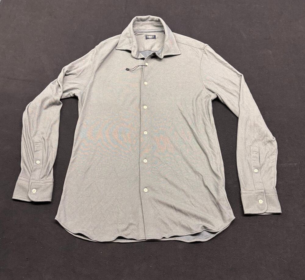 Faherty Knit Button Up Shirt Grey Sample Mens